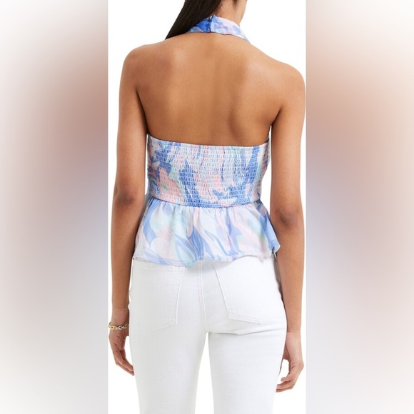 French Connection Dalla Verona Smocked Halter Top Pastel Women’s Size 10 NWOT - Picture 2 of 8